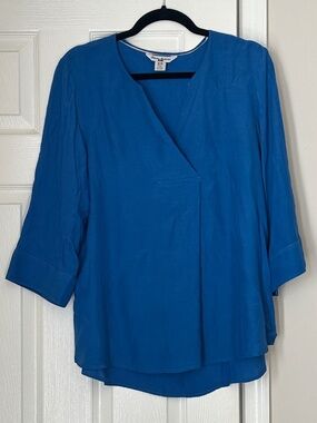 Tommy Bahama Tunic Blue V Neck 3/4 Sleeve Viscose Summer Oversized Medium